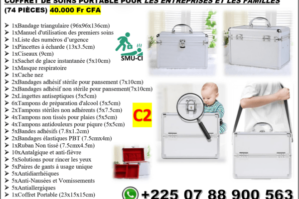 COFFRET DE PREMIER SOIN PORTABLE POUR LES ENTREPRISES ET FAM